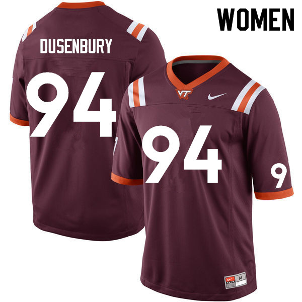 Women #94 Conner Dusenbury Virginia Tech Hokies College Football Jerseys Sale-Maroon
